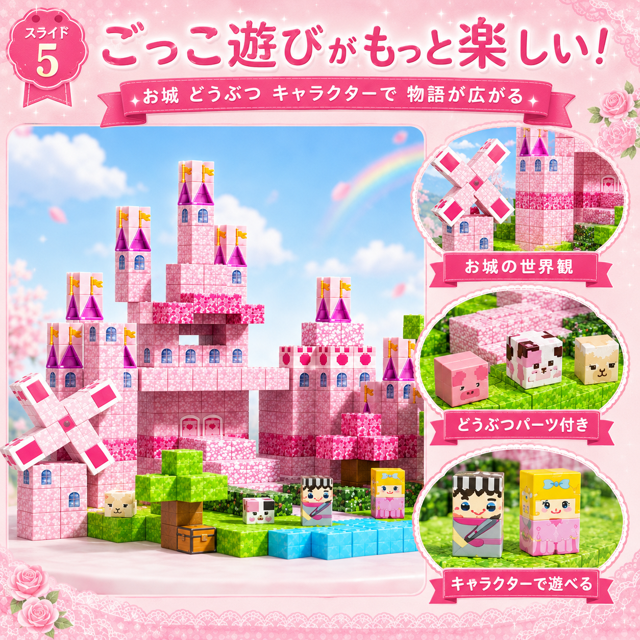 CubeCraft Mine Builder – ピンクのお城